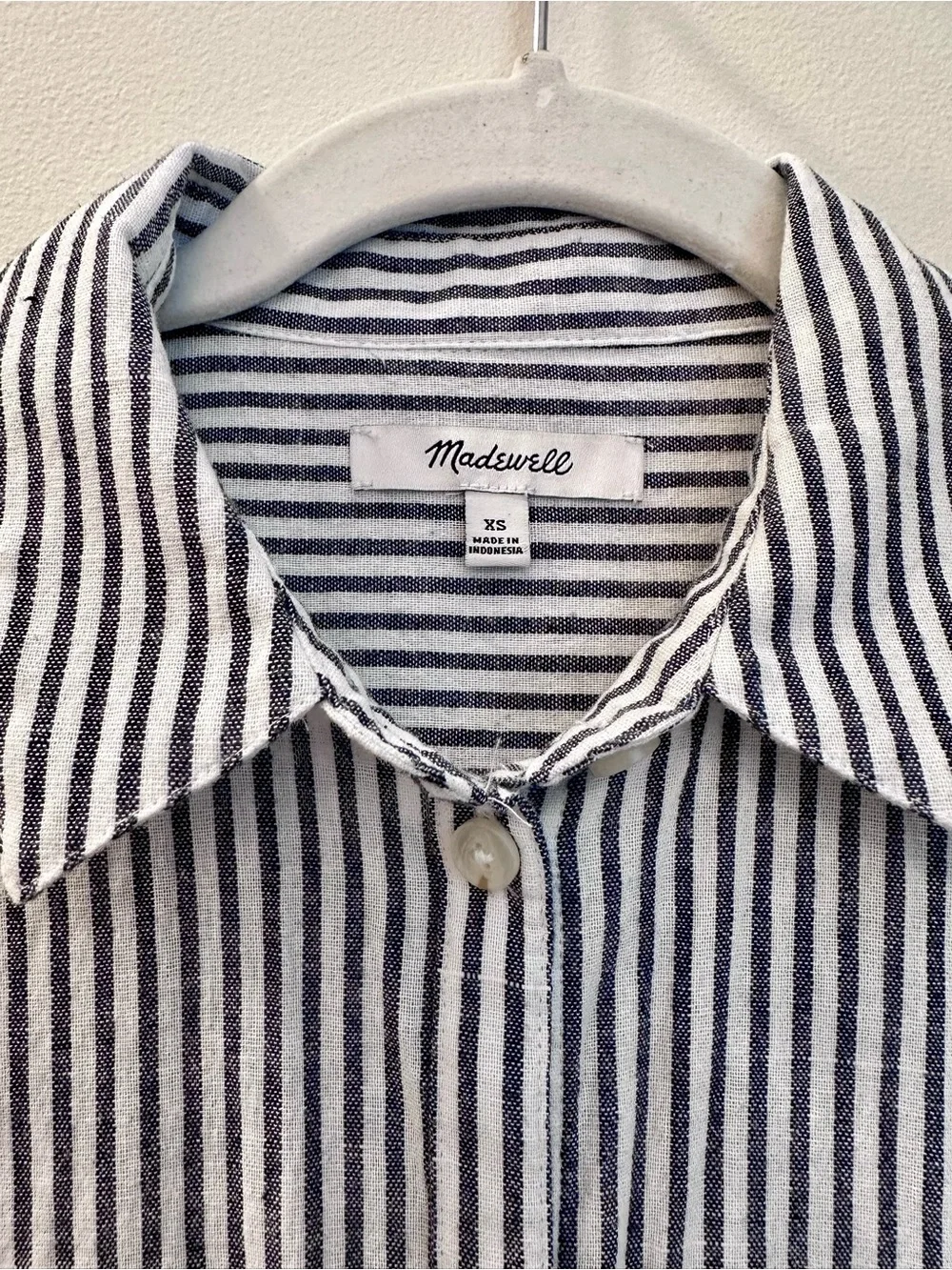 Madewell Puff Sleeve Button Down Shirt White Navy Stripe XS Top